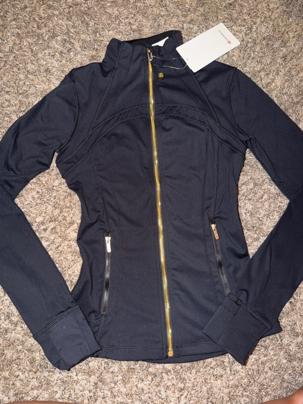 lululemon athletica Black Bomber-Style Athletic Jacket with Gold Zipper
